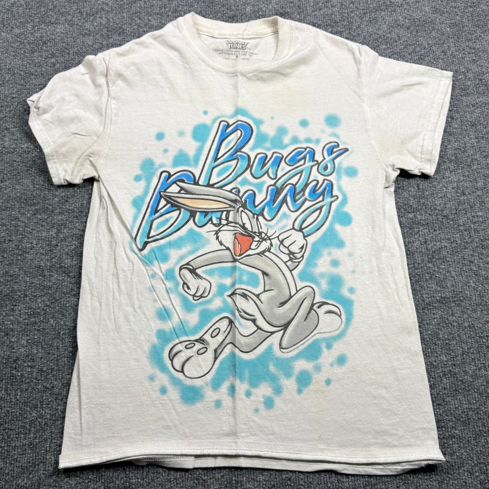 Looney Tunes Bugs Bunny T Shirt‎ Mens S White Blue Airbrush Style Graphic Tee